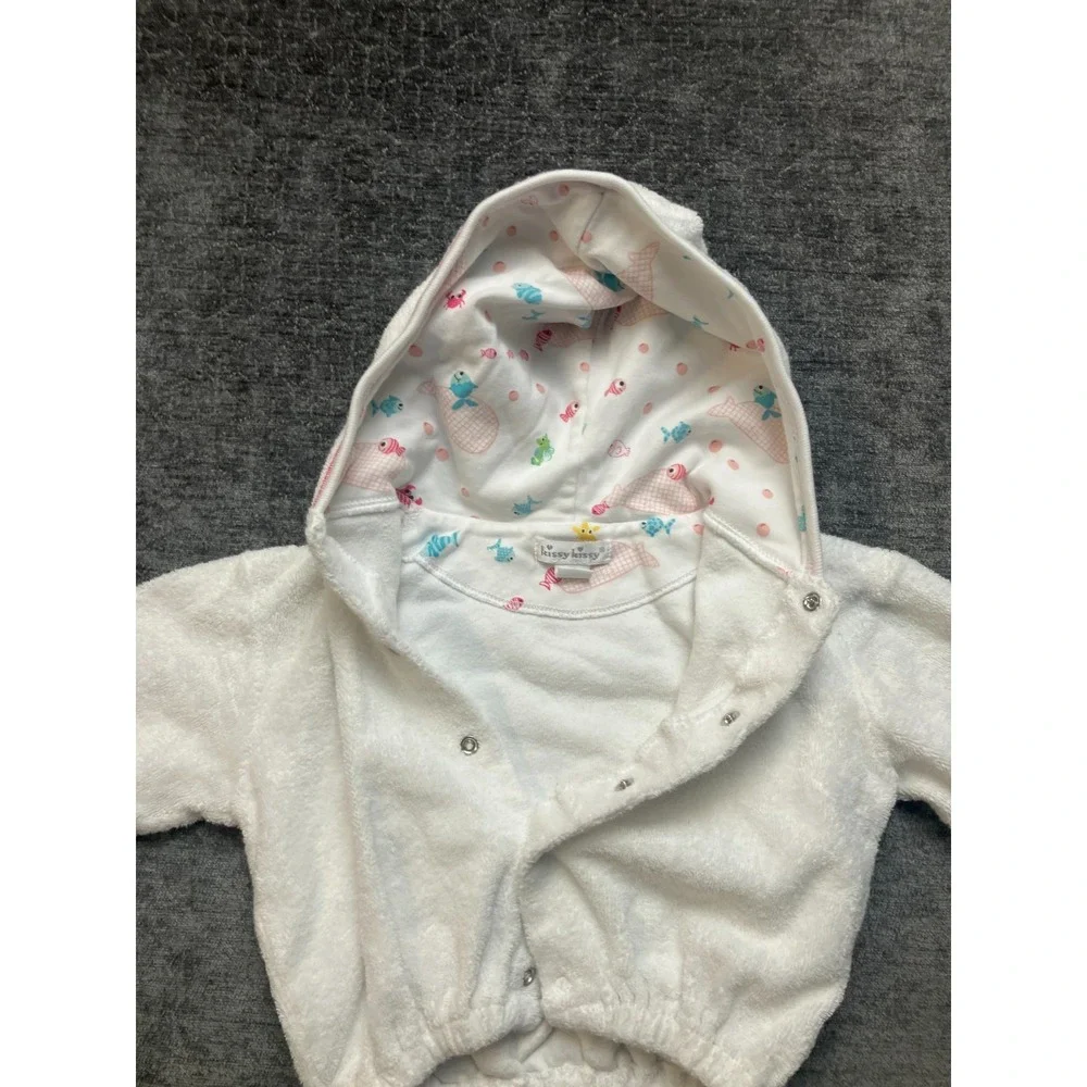Kissy‎ Kissy 2-Piece Fleece Outfit Set Baby 12-18 White Pink Striped Snap Front